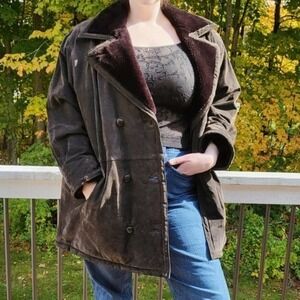 Vintage learsi suede leather jacket brown sherpa faux shearling vintage coat XXL